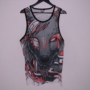 🧡 Into the AM Men’s Large Digital Wolf Tank Grey/Black/ White/Orange/Red 🧡